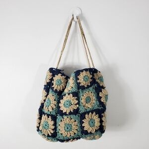 Crochet sunflower Handmade square Shoulder bag